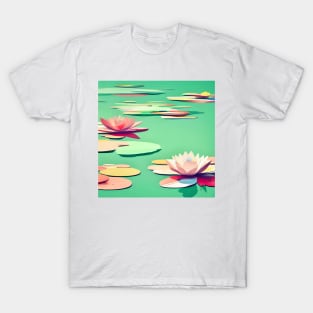 Pink Water Lilies on Green Pond T-Shirt